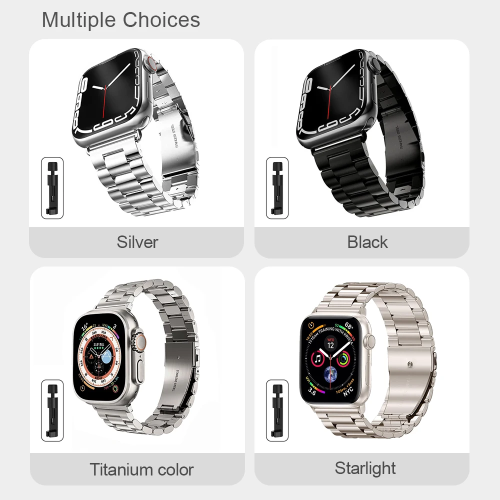 Correa de acero inoxidable para Apple Watch Band 41mm 45mm Ultra 49mm 40mm 44mm Correa de metal para Iwatch Series 8 7 6 5 4 - Image 3
