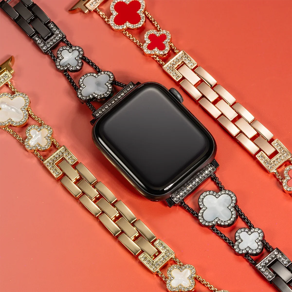 Correa de Metal de trébol de cuatro hojas para Apple Watch Ultra2, 49/45/44/42/41/40/38mm, pulseras Iwatch Series 9 8 7 SE 6. - Image 2