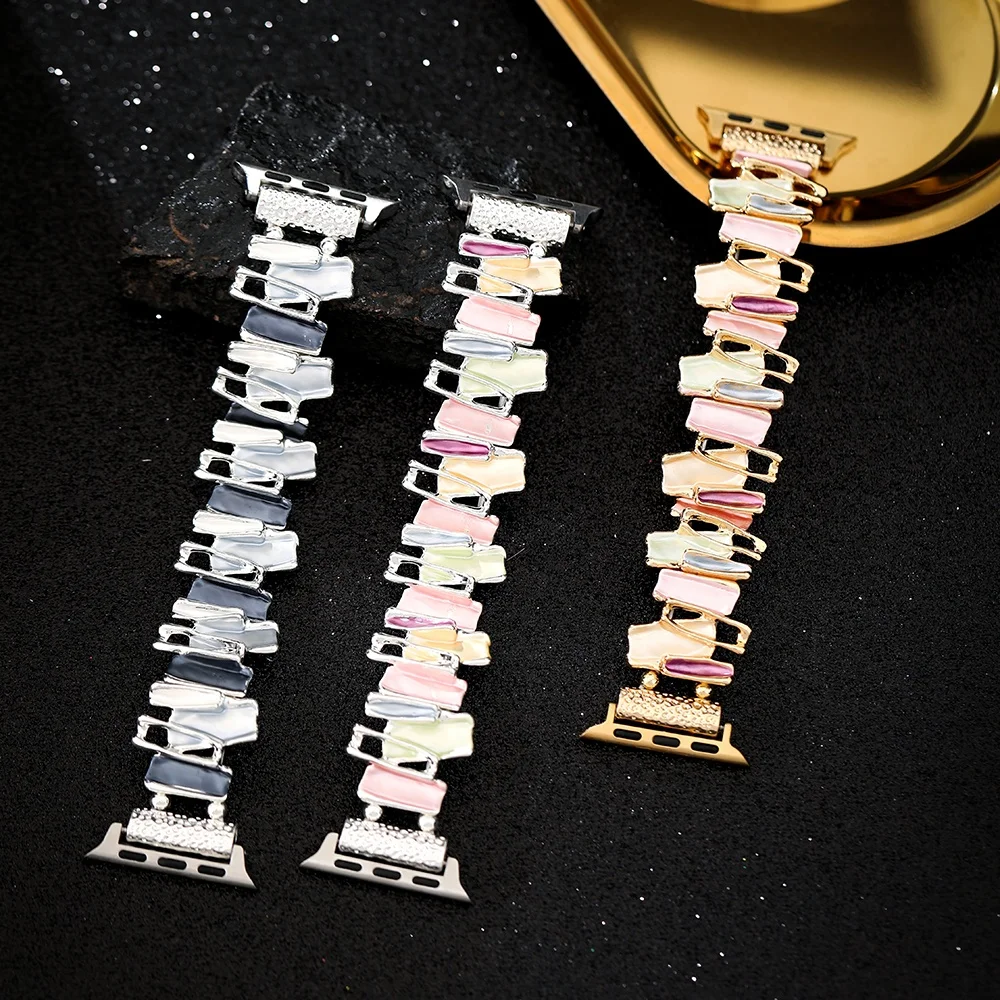 Correa para Apple Watch 9 8 7 6 5 4 SE UItra 2, elástica de Metal geométrica para iWatch 42mm 40 38 41 49 45 44mm - Image 3