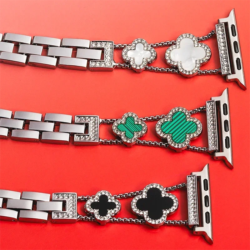 Correa de Metal de trébol de cuatro hojas para Apple Watch Ultra2, 49/45/44/42/41/40/38mm, pulseras Iwatch Series 9 8 7 SE 6. - Image 3
