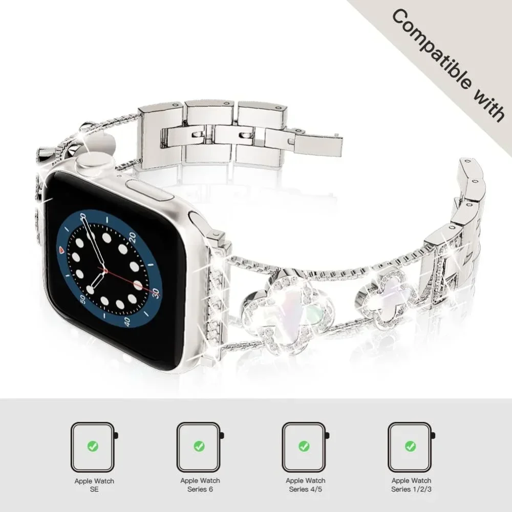 Correa de Metal de trébol de cuatro hojas para Apple Watch Ultra2, 49/45/44/42/41/40/38mm, pulseras Iwatch Series 9 8 7 SE 6. - Image 6